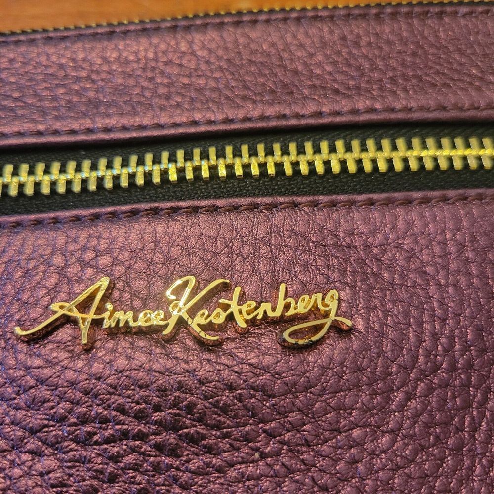 Aimee Kestenberg Genuine Leather Zip Clutch Purse Burgundy Metallic Gold Accents - Picture 15 of 15